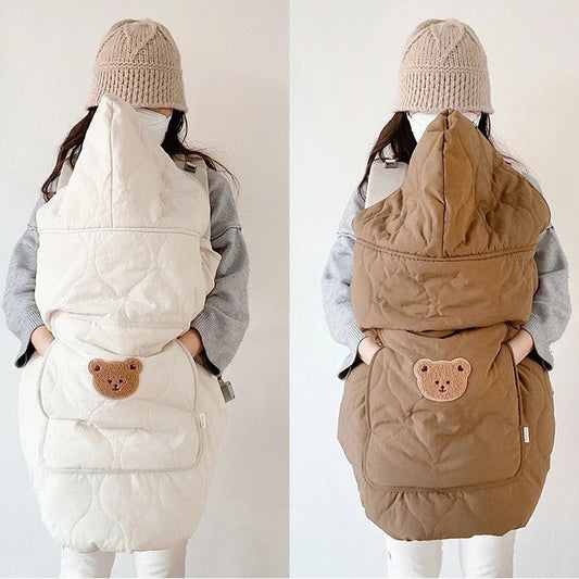 Autumn Winter Baby Stroller Blanket Cover Cartoon Bear Hooded Cloak Thicken Newborn Swaddle Wrap Windproof Infant Sleeping Quilt