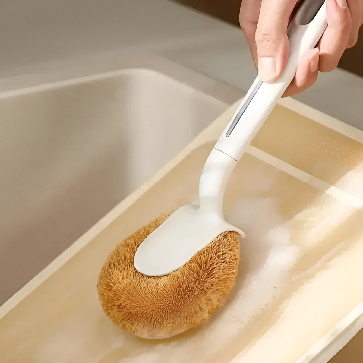 Long-Handled Coconut Fiber Pot Brush